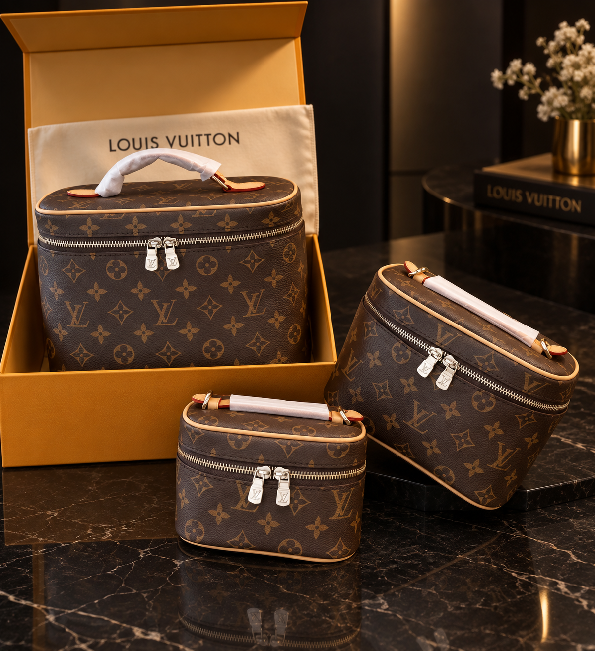 Luxury Makeup Bag Set | 3 Sizes | Premium Packaging with Box