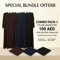 Plain Abaya Combo Pack 1 - Black, Navy Blue & Brown
