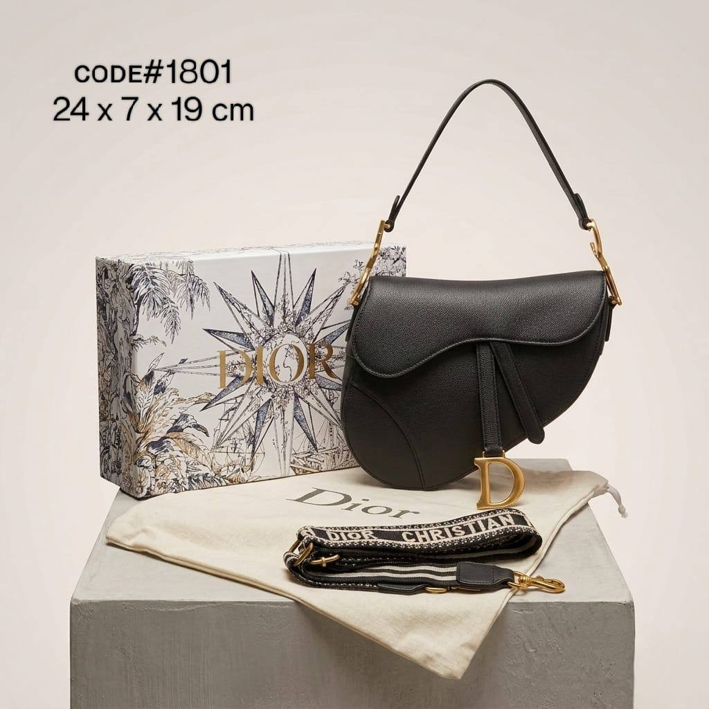 Christian Dior Saddle Crossbody Bag | Plain Leather | 24cm | With Box