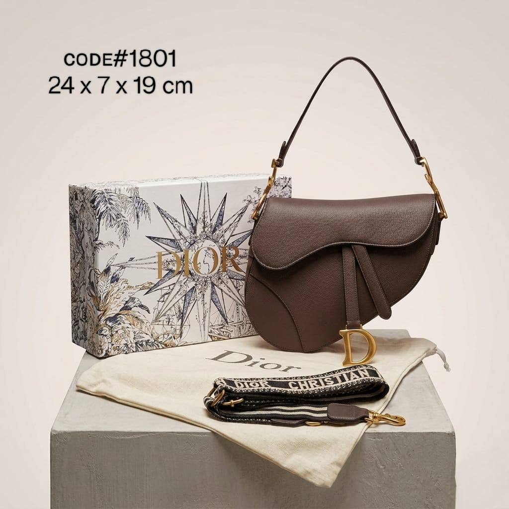Christian Dior Saddle Crossbody Bag | Plain Leather | 24cm | With Box