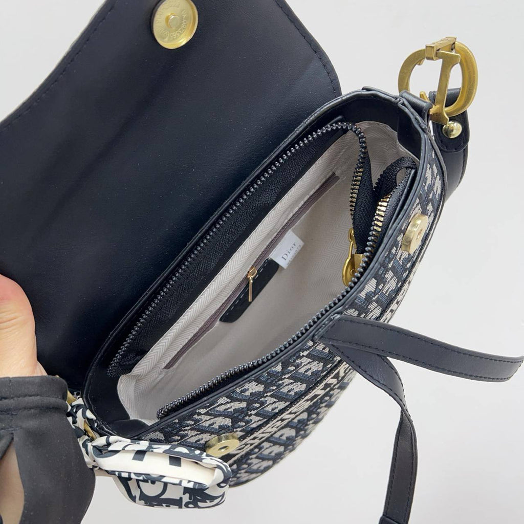 Christian Dior Saddle Crossbody Bag | Oblique & Leather Trim | 24cm | With Box