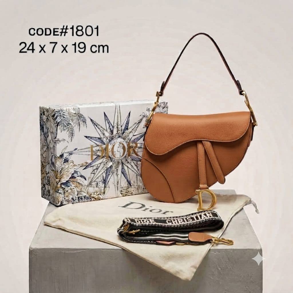 Christian Dior Saddle Crossbody Bag | Plain Leather | 24cm | With Box