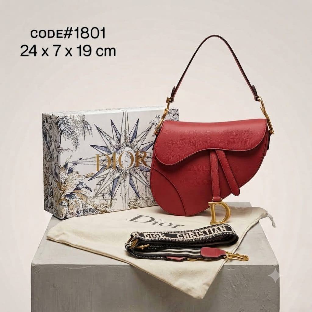 Christian Dior Saddle Crossbody Bag | Plain Leather | 24cm | With Box